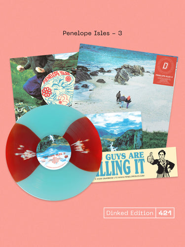 PENELOPE ISLES - 3 VINYL (SUPER LTD. 'DINKED' ED. ‘HOT WINGS’ RED & BLUE GATEFOLD W/ *SIGNED* & NUMBERED POSTCARD + BUMPER STICKER & AIR-FRESHENER)