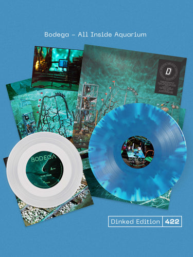 BODEGA - ALL INSIDE AQUARIUM VINYL (SUPER LTD. 'DINKED' ED. CLOUDY EFFECT SEA BLUE & TRANSPARENT LIGHT BLUE W/ BONUS CLEAR 7” + ART CARD & LYRIC BOOKLET)