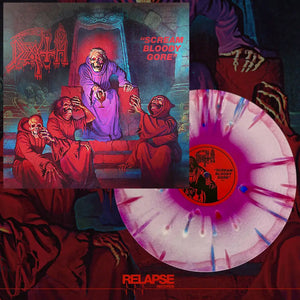 DEATH - SCREAM BLOODY GORE VINYL RE-ISSUE (LTD. ED. NEON VIOLET, BONE WHITE & RED TRI COLOUR MERGE W/ SPLATTER)