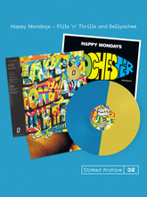 HAPPY MONDAYS - PILLS ‘N’ THRILLS AND BELLYACHES VINYL (SUPER LTD. 'DINKED' NUMBERED ED. YELLOW + BLUE 'VINYL PILL' SPLIT COLOUR LP W/ OBI-STRIP & GOLD FOIL STICKER + 'MADCHESTER' ART PRINT)