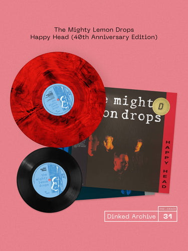 THE MIGHTY LEMON DROPS - HAPPY HEAD VINYL (SUPER LTD. 'DINKED' 40TH ANN' ED. MARBLED RED & BLACK LP + BONUS 7” W/ OBI-STRIP & GOLD FOIL STICKER)