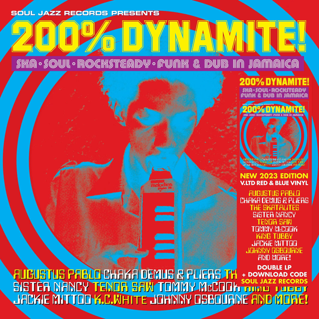 SOUL JAZZ RECORDS PRESENTS - 200% DYNAMITE! SKA, SOUL, ROCKSTEADY, FUNK & DUB IN JAMAICA (VARIOUS ARTISTS) VINYL (SUPER LTD. 'RECORD STORE DAY' ED. RED + BLUE 2LP)